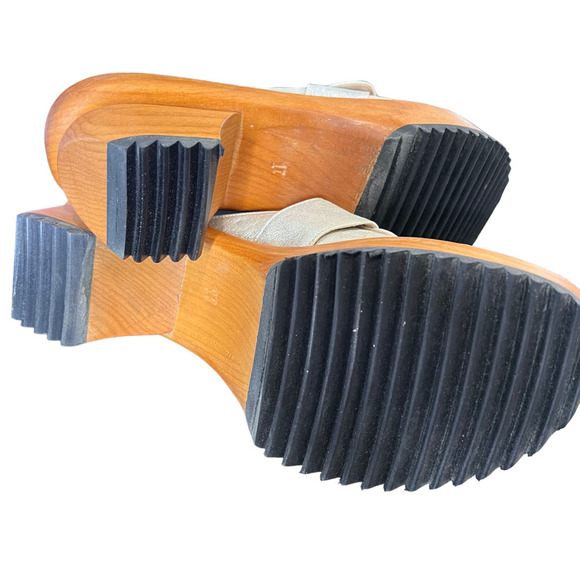 Jim Barnier Women's Wooden Heel Clog Silver Size 11 Platform Sandals Leather New - Picture 11 of 11